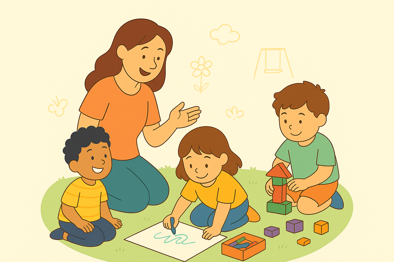 Children playing together with educational toys